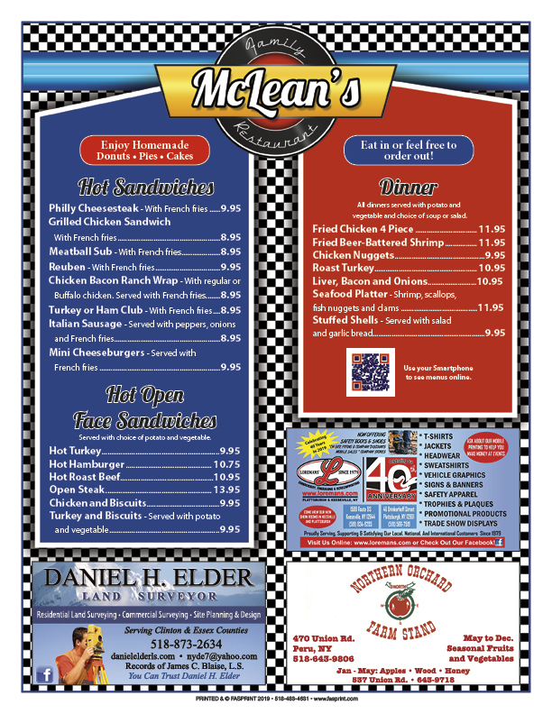 McLean's Family Restaurant Fasprint Menus
