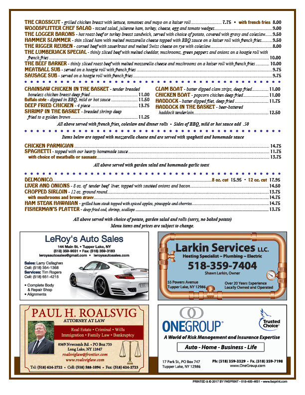 Lumber Jack Inn Fasprint Menus