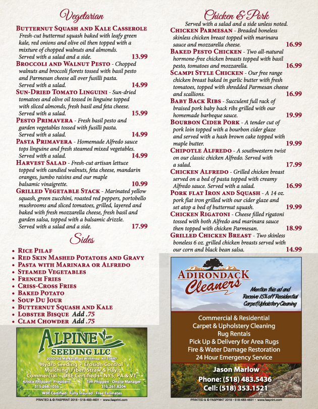 Lobster House Fasprint Menus