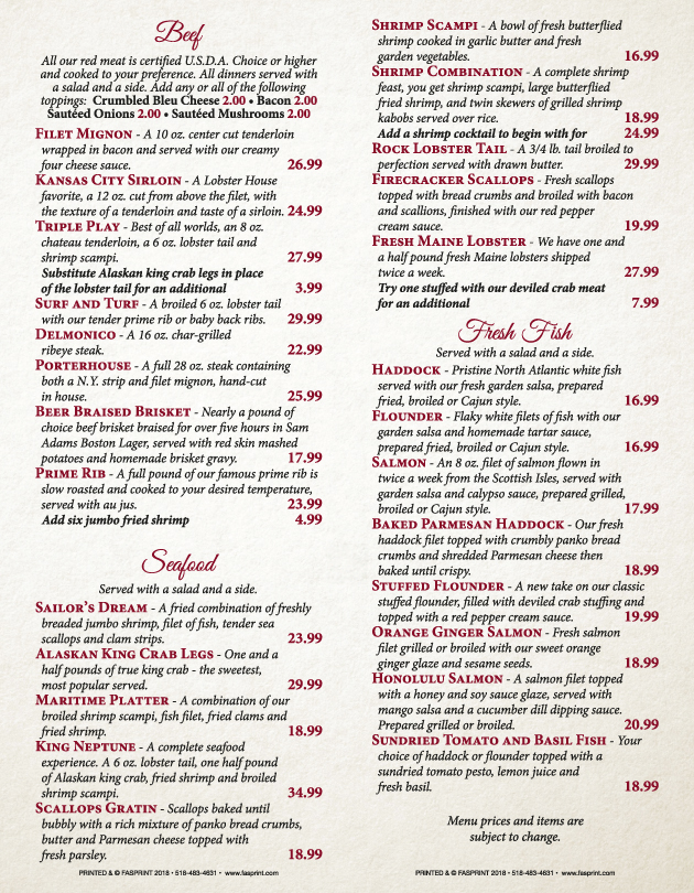 Lobster House 2018 p6 Fasprint Menus