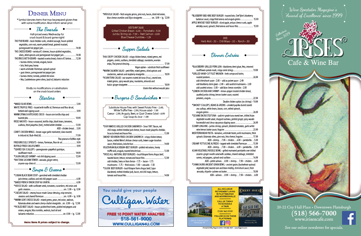 Irises Cafe & Wine Bar Fasprint Menus