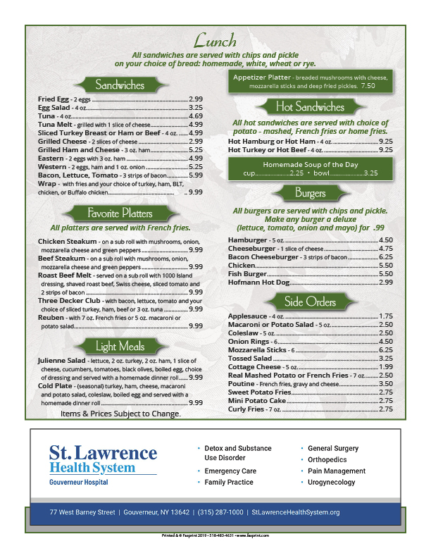 Silver Leaf Diner Fasprint Menus
