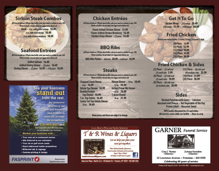Ponderosa Steakhouse Fasprint Menus
