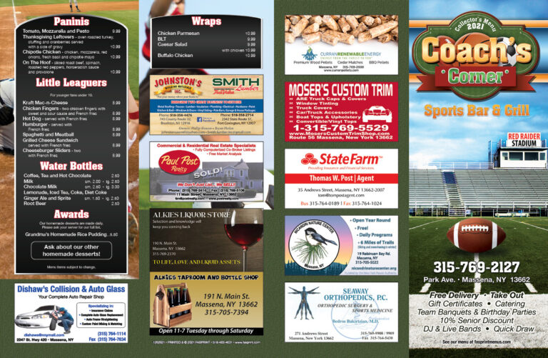 Coach's Corner Fasprint Menus