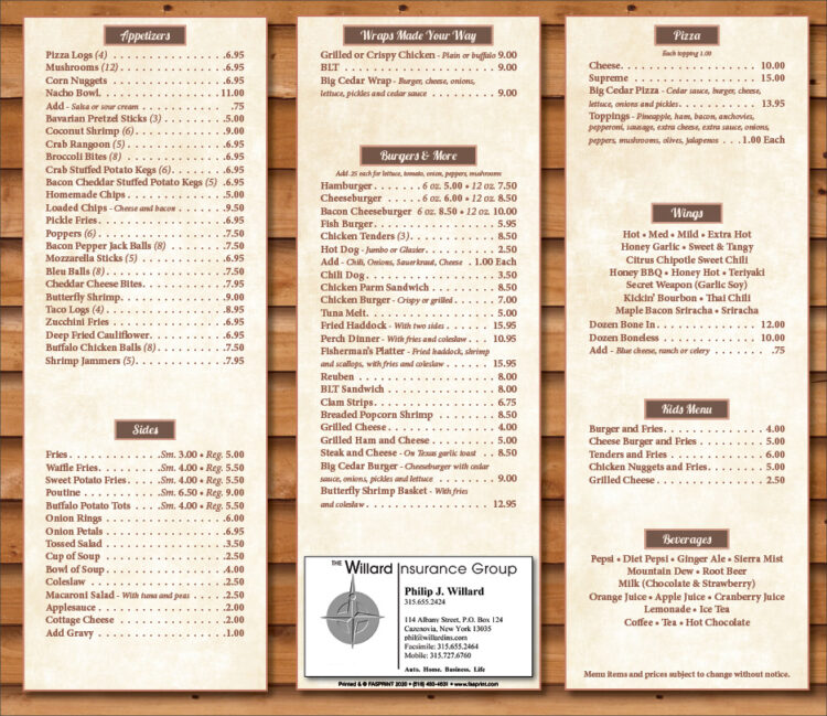 The Cedar Fasprint Menus