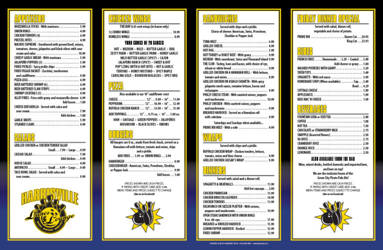 Harrisville Lanes & Lounge Fasprint Menus