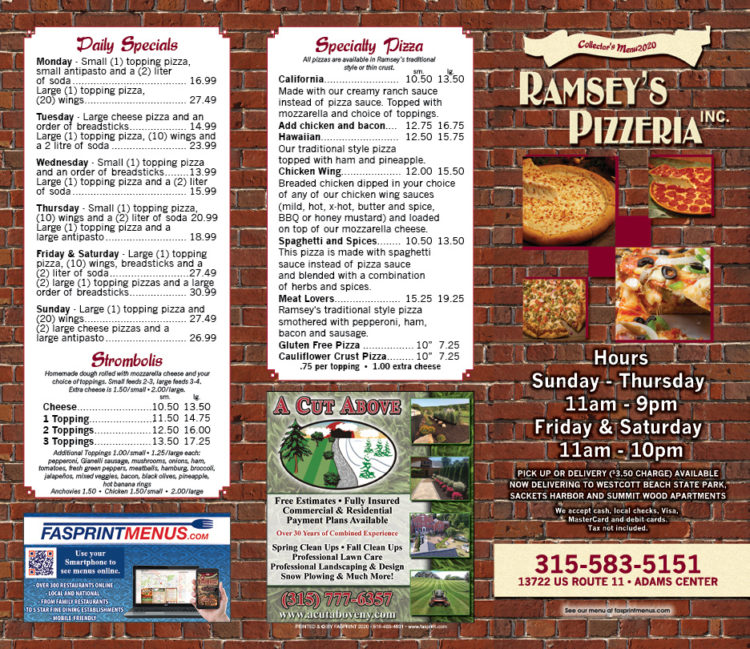 Ramseys 2020 Fasprint Menus