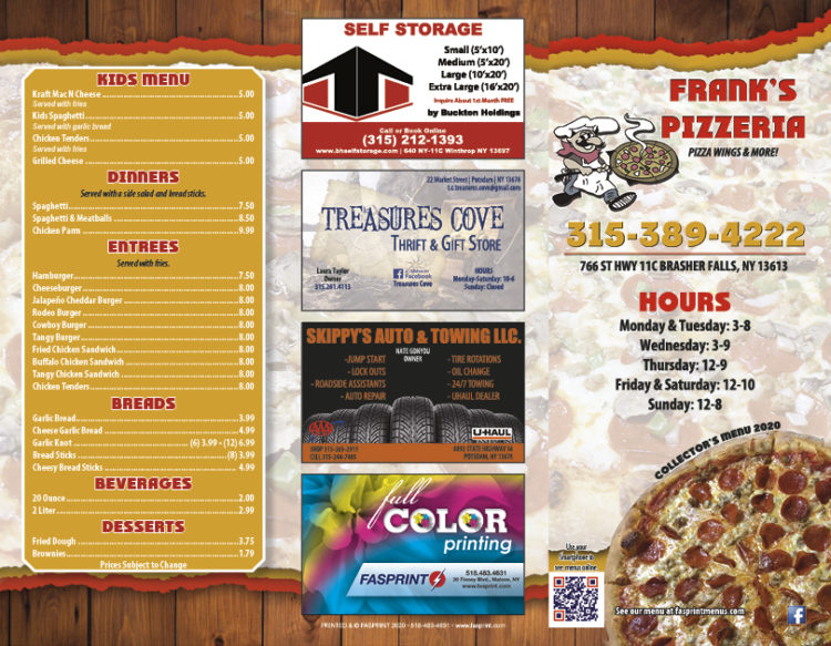 Frank's Pizzeria Fasprint Menus