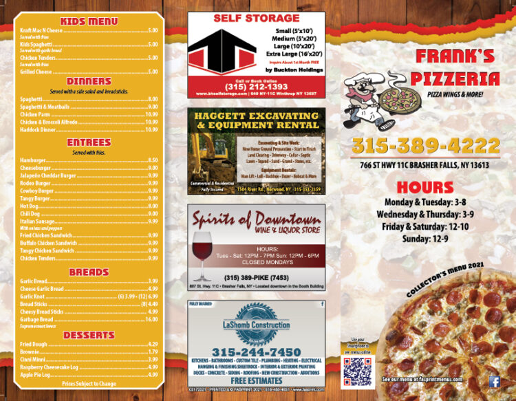 Frank's Pizzeria Fasprint Menus