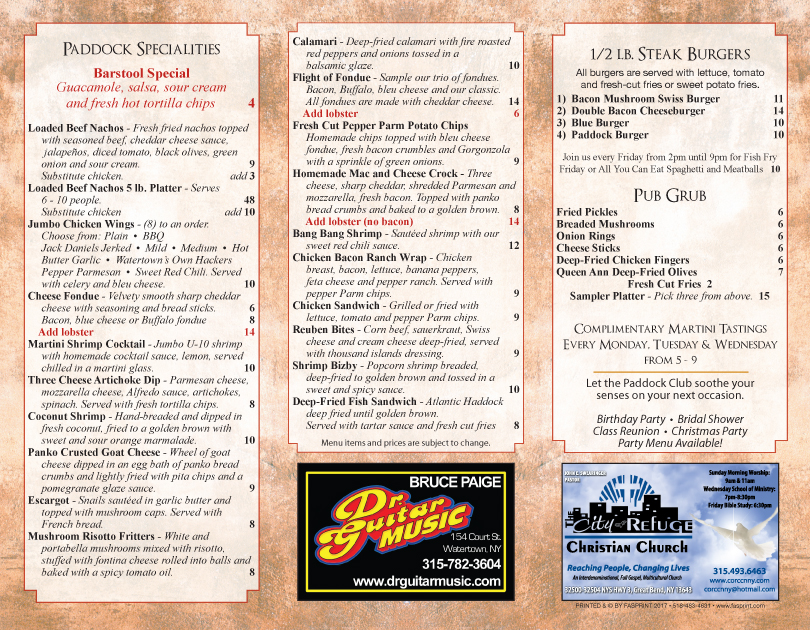 The Paddock Club 2017 TO web2 Fasprint Menus