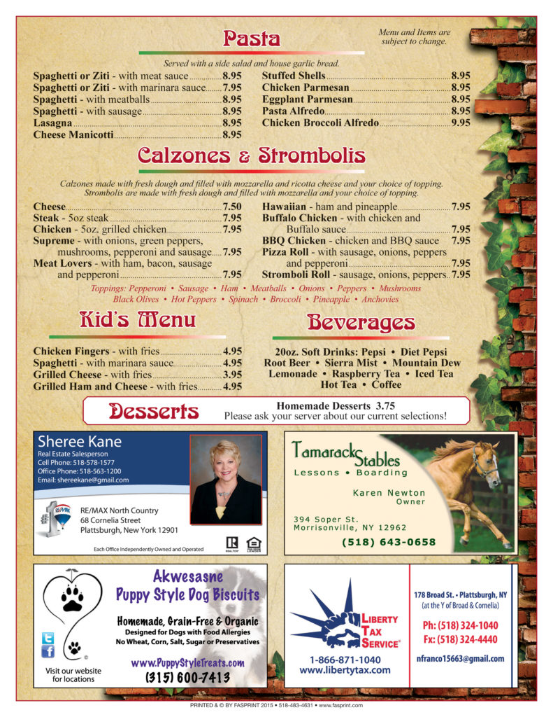 Dino’s 3 Fasprint Menus