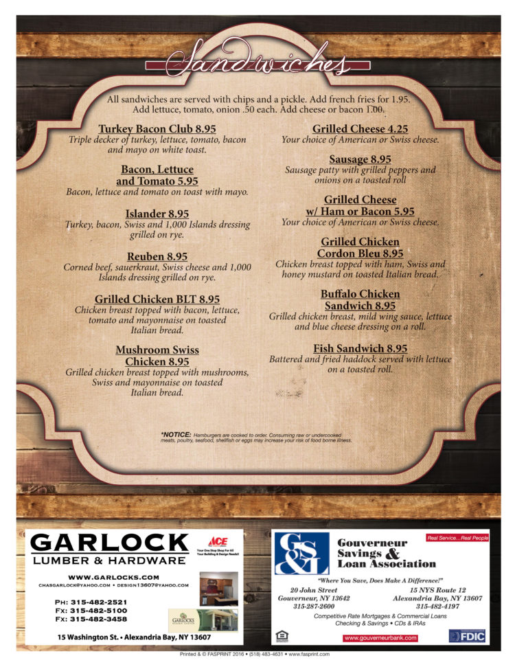 JK’s RoadHouse 20164 Fasprint Menus