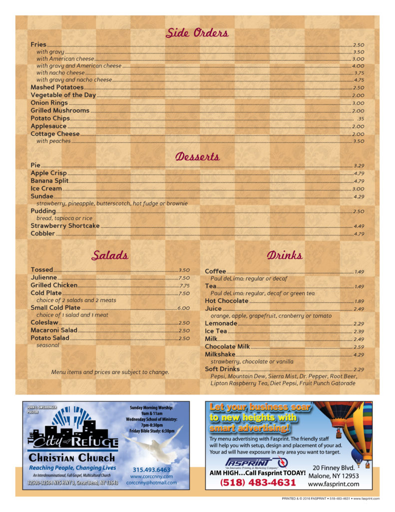Longways Diner 2016-6 | Fasprint Menus
