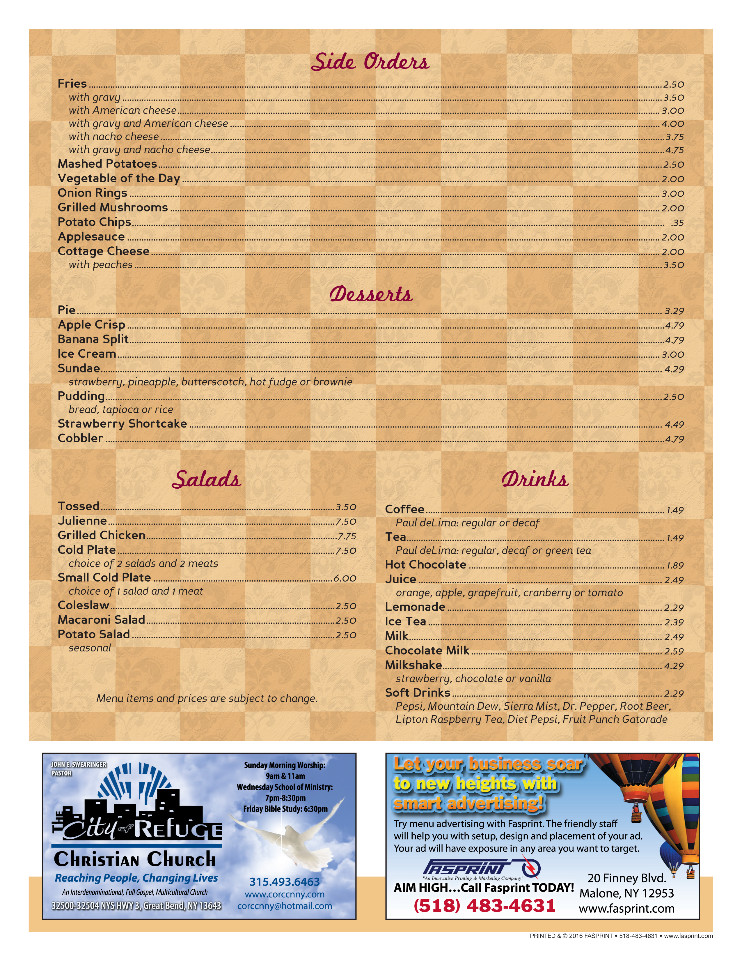 Longways Diner 2016-6 | Fasprint Menus