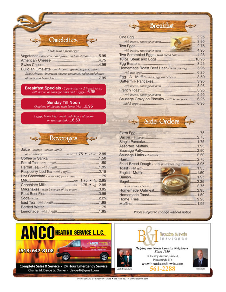 Pleasant Corner 2 Fasprint Menus