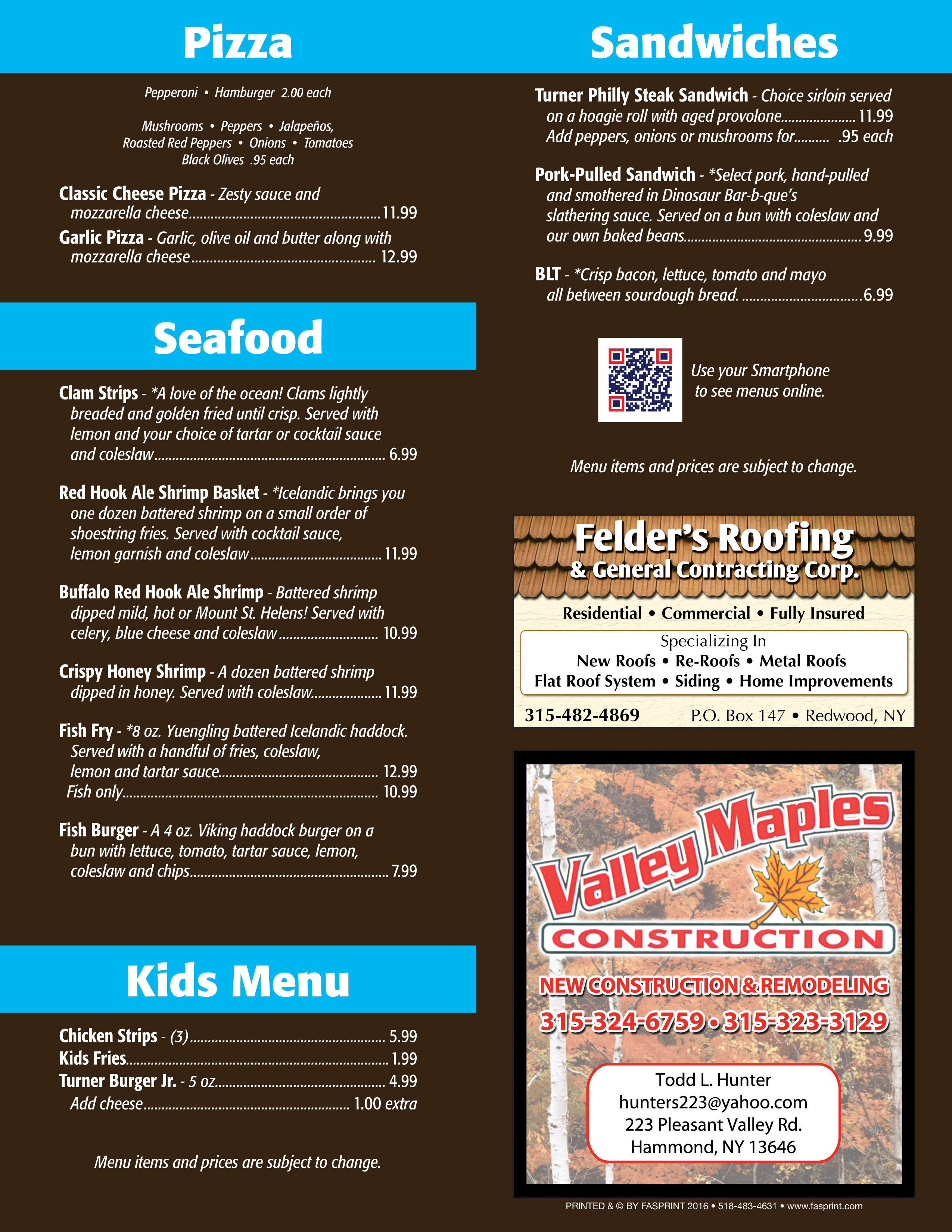 Turner Inn PG5 Fasprint Menus