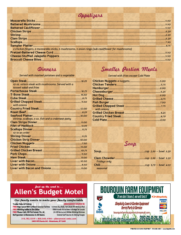Longways Diner 20185 | Fasprint Menus