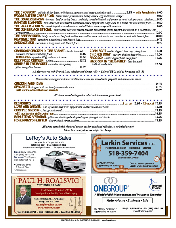 Lumberjack Menu 20184 Fasprint Menus
