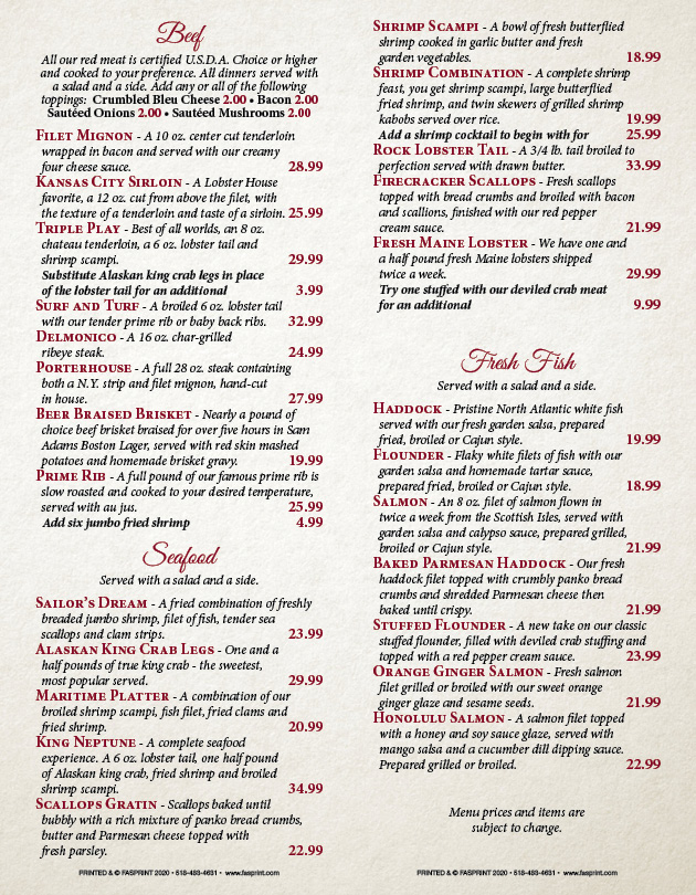 Lobster House 20206 Fasprint Menus