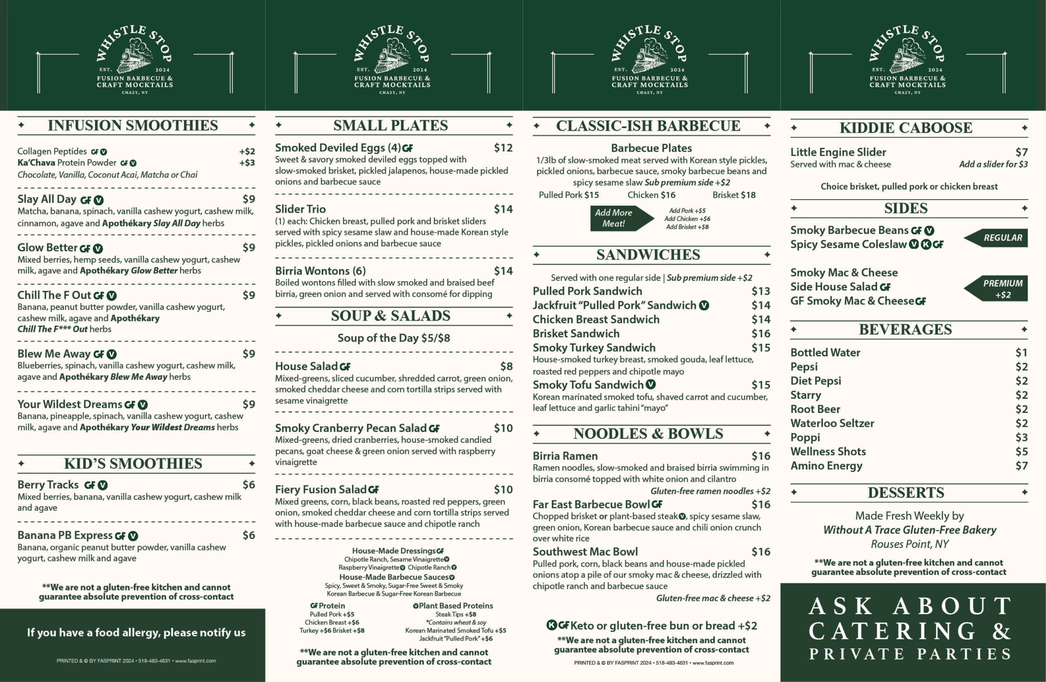Whistle Stop Fasprint Menus