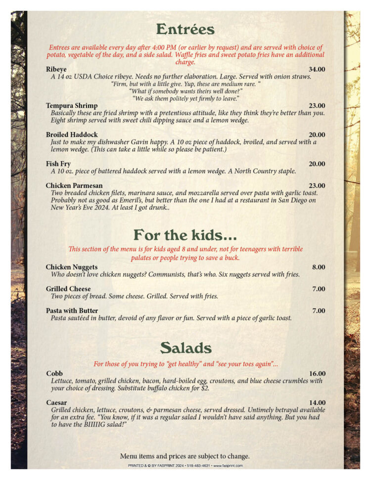 Timber Tavern | Fasprint Menus