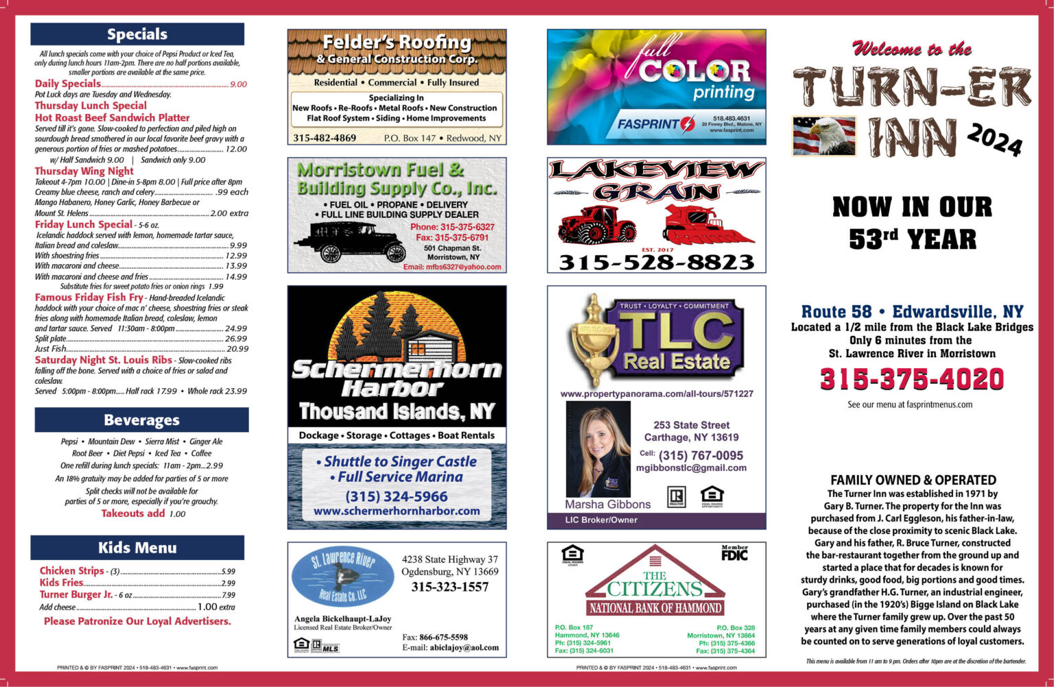 Turner Inn Fasprint Menus