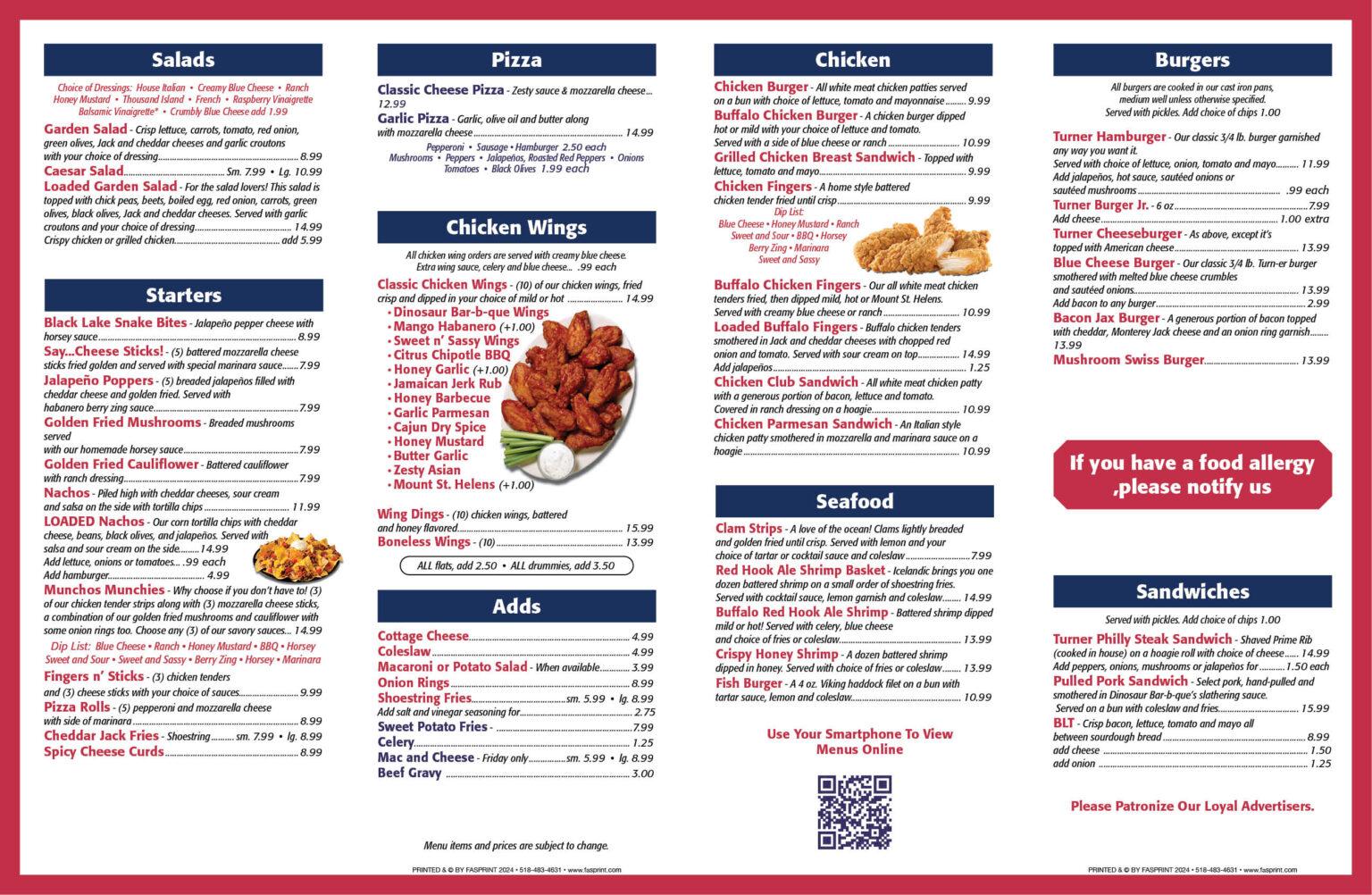 Turner Inn Fasprint Menus