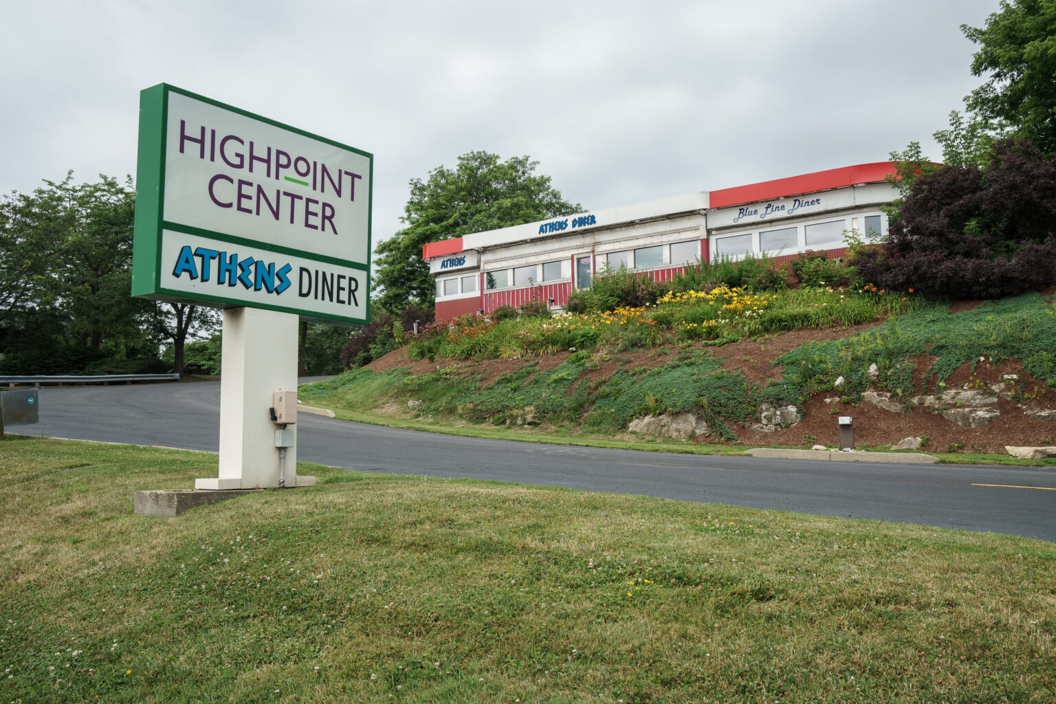 Athens Diner exterior and roadside sign in Colchester, Vermont